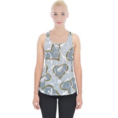   Gold Hearts On A Blue Background Piece Up Tank Top by Galinka