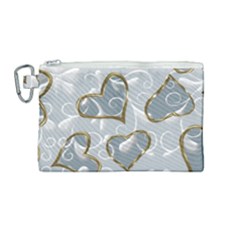   Gold Hearts On A Blue Background Canvas Cosmetic Bag (medium) by Galinka