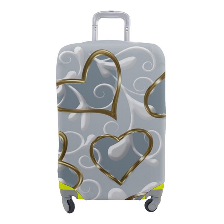   Gold hearts on a blue background Luggage Cover (Small)