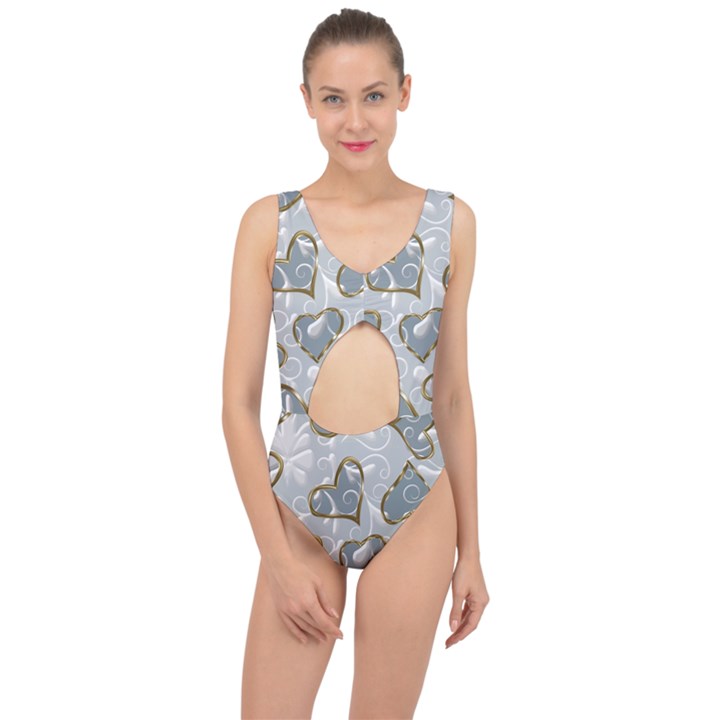   Gold hearts on a blue background Center Cut Out Swimsuit