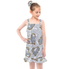   Gold Hearts On A Blue Background Kids  Overall Dress by Galinka