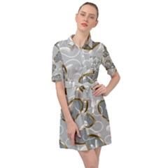   Gold Hearts On A Blue Background Belted Shirt Dress by Galinka