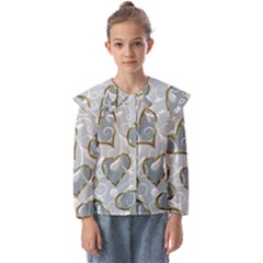   Gold Hearts On A Blue Background Kids  Peter Pan Collar Blouse