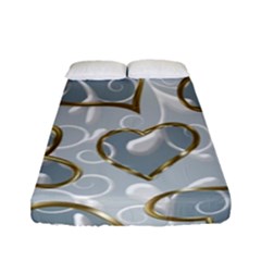   Gold Hearts On A Blue Background Fitted Sheet (full/ Double Size) by Galinka