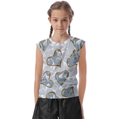   Gold Hearts On A Blue Background Kids  Raglan Cap Sleeve Tee