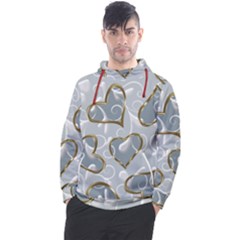   Gold Hearts On A Blue Background Men s Pullover Hoodie