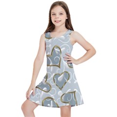   Gold Hearts On A Blue Background Kids  Lightweight Sleeveless Dress