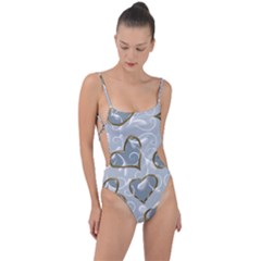   Gold Hearts On A Blue Background Tie Strap One Piece Swimsuit by Galinka