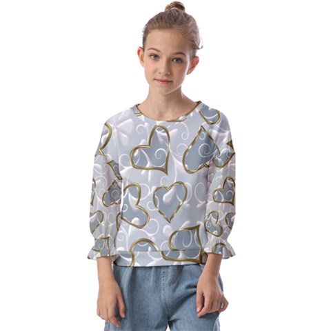   Gold Hearts On A Blue Background Kids  Cuff Sleeve Top by Galinka