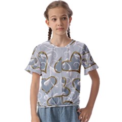   Gold Hearts On A Blue Background Kids  Cuff Sleeve Scrunch Bottom Tee