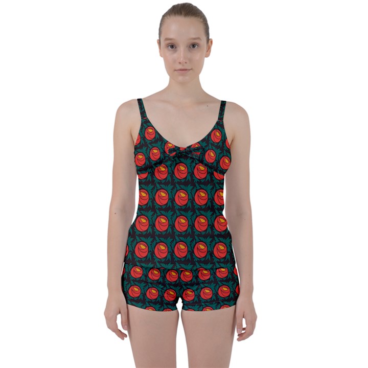 Rose Ornament Tie Front Two Piece Tankini