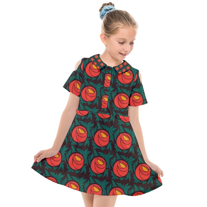 Rose Ornament Kids  Short Sleeve Shirt Dress