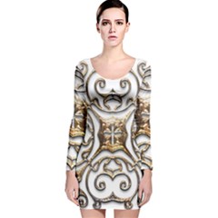 Gold Design Long Sleeve Velvet Bodycon Dress