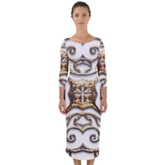 Gold Design Quarter Sleeve Midi Bodycon Dress by LW323