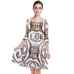 Gold Design Quarter Sleeve Waist Band Dress by LW323