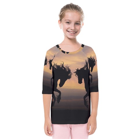 Evening Horses Kids  Quarter Sleeve Raglan Tee by LW323