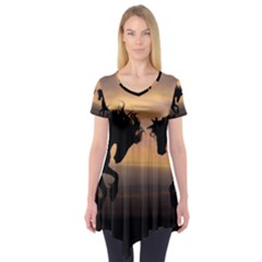 Evening Horses Short Sleeve Tunic  by LW323