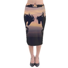 Evening Horses Velvet Midi Pencil Skirt by LW323