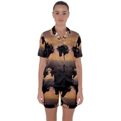 Evening Horses Satin Short Sleeve Pajamas Set by LW323