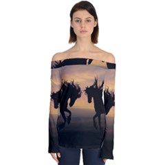 Evening Horses Off Shoulder Long Sleeve Top by LW323