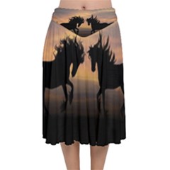 Evening Horses Velvet Flared Midi Skirt