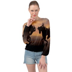 Evening Horses Banded Bottom Chiffon Top by LW323