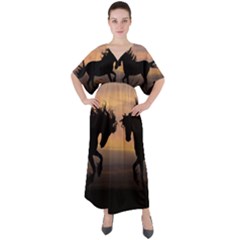 Evening Horses V-neck Boho Style Maxi Dress by LW323