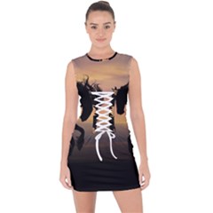 Evening Horses Lace Up Front Bodycon Dress