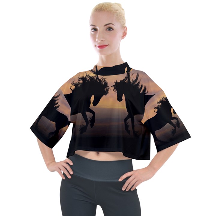 Evening Horses Mock Neck Tee