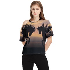 Evening Horses One Shoulder Cut Out Tee by LW323