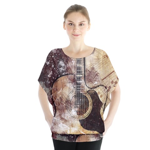 Guitar Batwing Chiffon Blouse by LW323