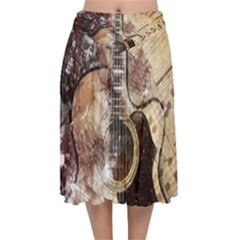 Guitar Velvet Flared Midi Skirt