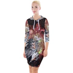 Space Quarter Sleeve Hood Bodycon Dress