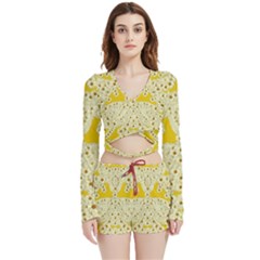 Sunshine Colors On Flowers In Peace Velvet Wrap Crop Top And Shorts Set