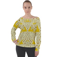 Sunshine Colors On Flowers In Peace Off Shoulder Long Sleeve Velour Top