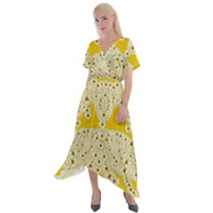 Sunshine Colors On Flowers In Peace Cross Front Sharkbite Hem Maxi Dress