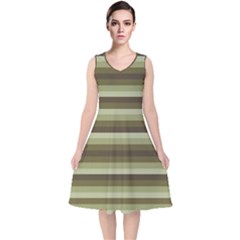 Linear Warm Print Design V-neck Midi Sleeveless Dress  by dflcprintsclothing