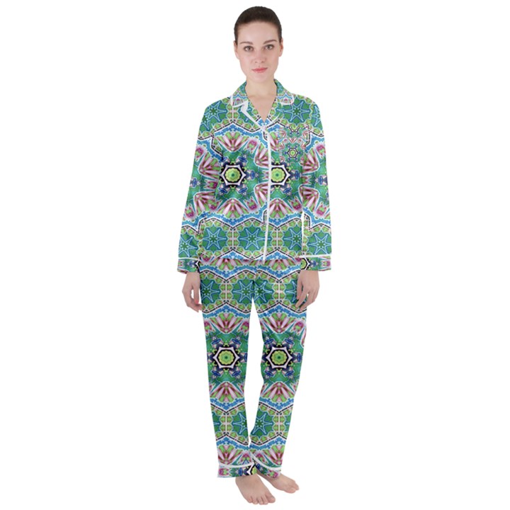 Hawaii Satin Long Sleeve Pajamas Set