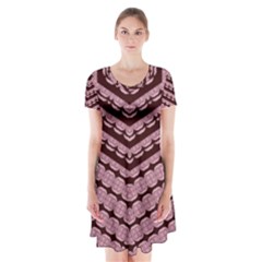 Burgundy Short Sleeve V-neck Flare Dress by LW323