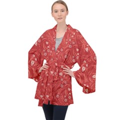 Folk Floral Pattern  Flowers Abstract Surface Design  Seamless Pattern Long Sleeve Velvet Kimono 