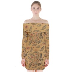 Folk Floral Pattern  Flowers Abstract Surface Design  Seamless Pattern Long Sleeve Off Shoulder Dress by Eskimos