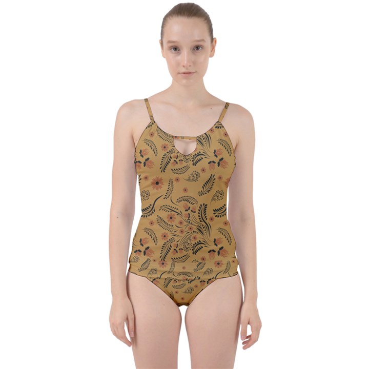 Folk floral pattern. Flowers abstract surface design. Seamless pattern Cut Out Top Tankini Set