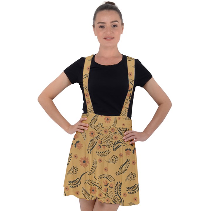 Folk floral pattern. Flowers abstract surface design. Seamless pattern Velvet Suspender Skater Skirt