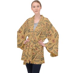 Folk Floral Pattern  Flowers Abstract Surface Design  Seamless Pattern Long Sleeve Velvet Kimono  by Eskimos