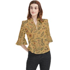 Folk Floral Pattern  Flowers Abstract Surface Design  Seamless Pattern Loose Horn Sleeve Chiffon Blouse