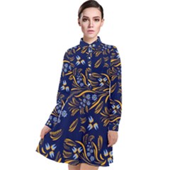 Folk Floral Pattern  Flowers Abstract Surface Design  Seamless Pattern Long Sleeve Chiffon Shirt Dress by Eskimos