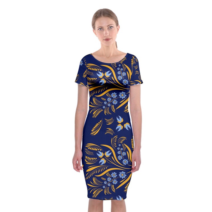 Folk floral pattern. Flowers abstract surface design. Seamless pattern Classic Short Sleeve Midi Dress