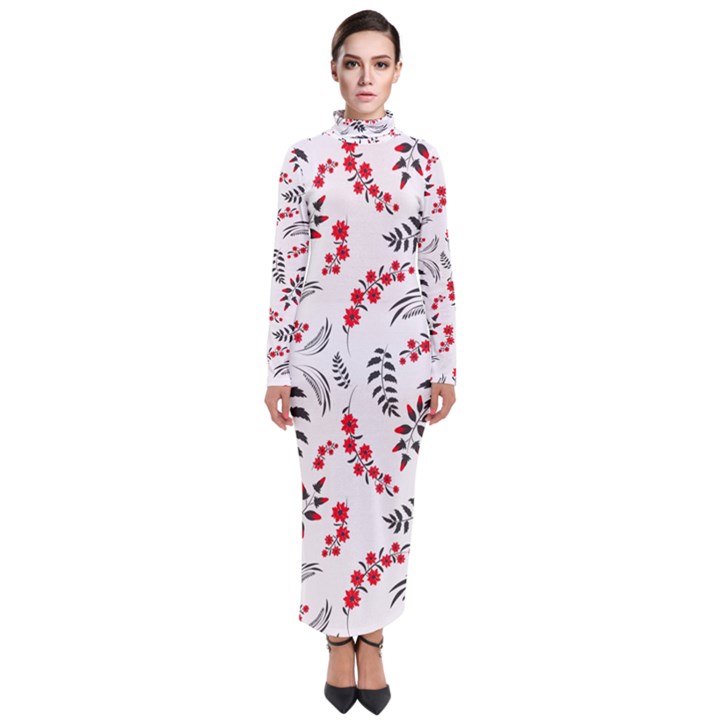 Folk floral pattern. Flowers abstract surface design. Seamless pattern Turtleneck Maxi Dress