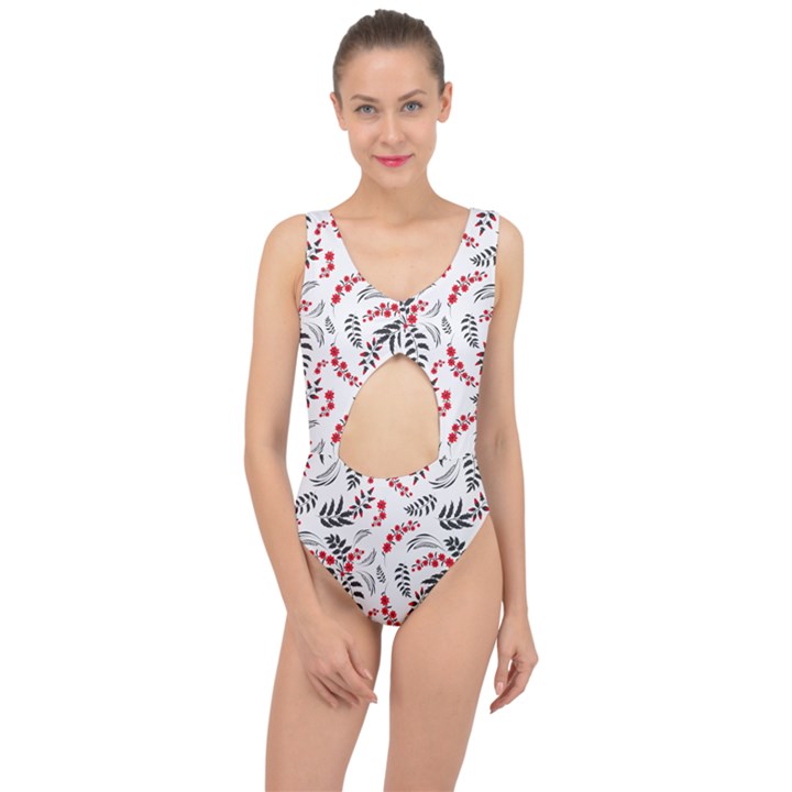 Folk floral pattern. Flowers abstract surface design. Seamless pattern Center Cut Out Swimsuit