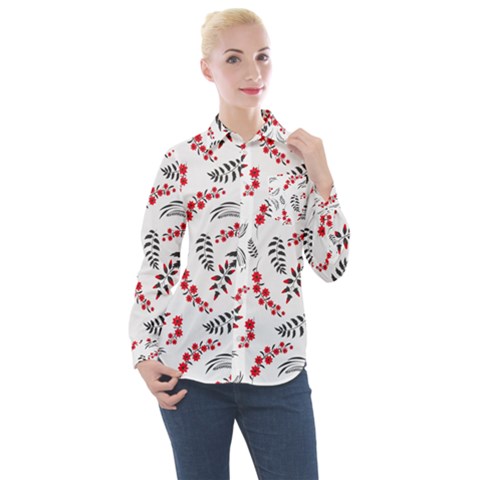 Folk Floral Pattern  Flowers Abstract Surface Design  Seamless Pattern Women s Long Sleeve Pocket Shirt by Eskimos